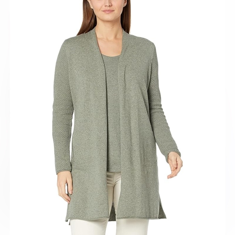 Nic+Zoe Open Front Duster Cardigan Sweater Women Size M Heather Green Cabincore